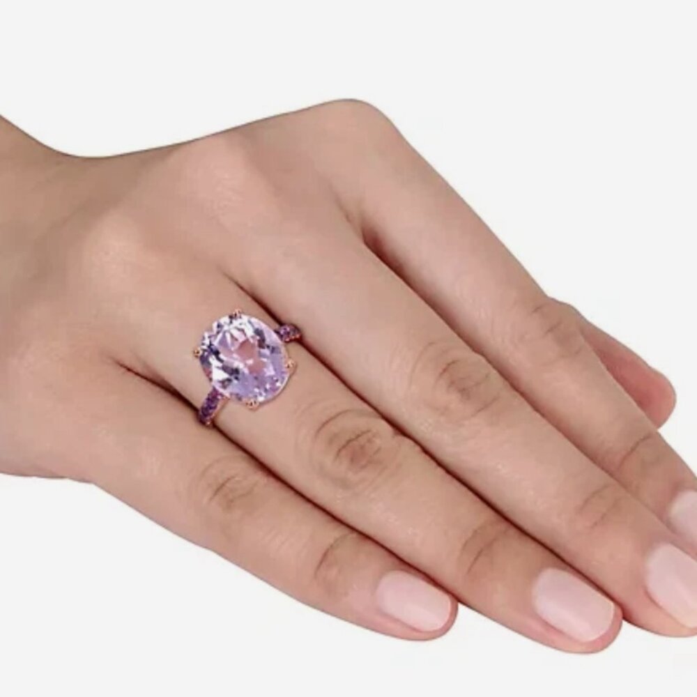 Share Sterling 7.90 cttw Amethyst and Rose de France Cocktail Ring, Sz 8